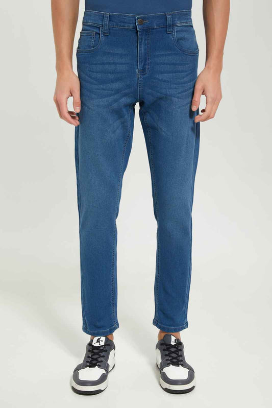 Redtag-Men-Mid-Wash-5-Pocket-Knit-Denim-Jeans-Category:Jeans,-Colour:Indigo,-Deals:New-In,-Dept:Menswear,-Filter:Men's-Clothing,-Men-Jeans,-New-In-Men-APL,-Non-Sale,-S23A,-Section:Men,-TBL-Men's-
