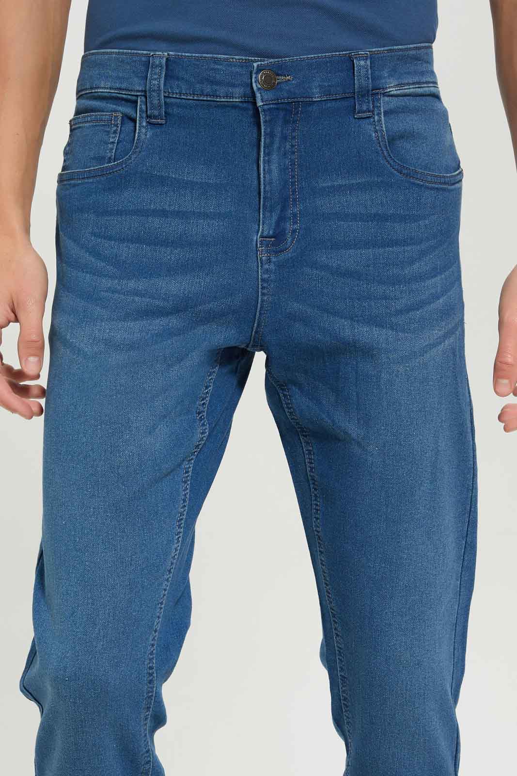 Redtag-Men-Mid-Wash-5-Pocket-Knit-Denim-Jeans-Category:Jeans,-Colour:Indigo,-Deals:New-In,-Dept:Menswear,-Filter:Men's-Clothing,-Men-Jeans,-New-In-Men-APL,-Non-Sale,-S23A,-Section:Men,-TBL-Men's-