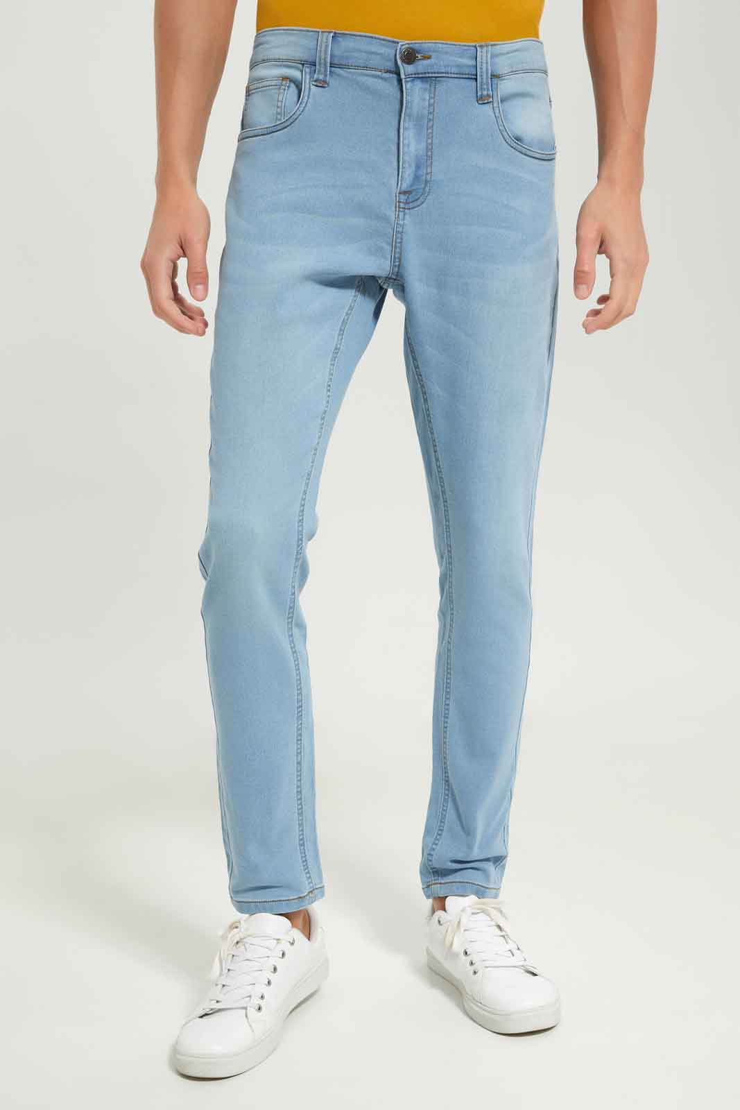 Redtag-Men-Light-Wash-5-Pocket-Knit-Denim-Jeans-Category:Jeans,-Colour:Light-Wash,-Deals:New-In,-Dept:Menswear,-Filter:Men's-Clothing,-Men-Jeans,-New-In-Men-APL,-Non-Sale,-S23A,-Section:Men,-TBL-Men's-