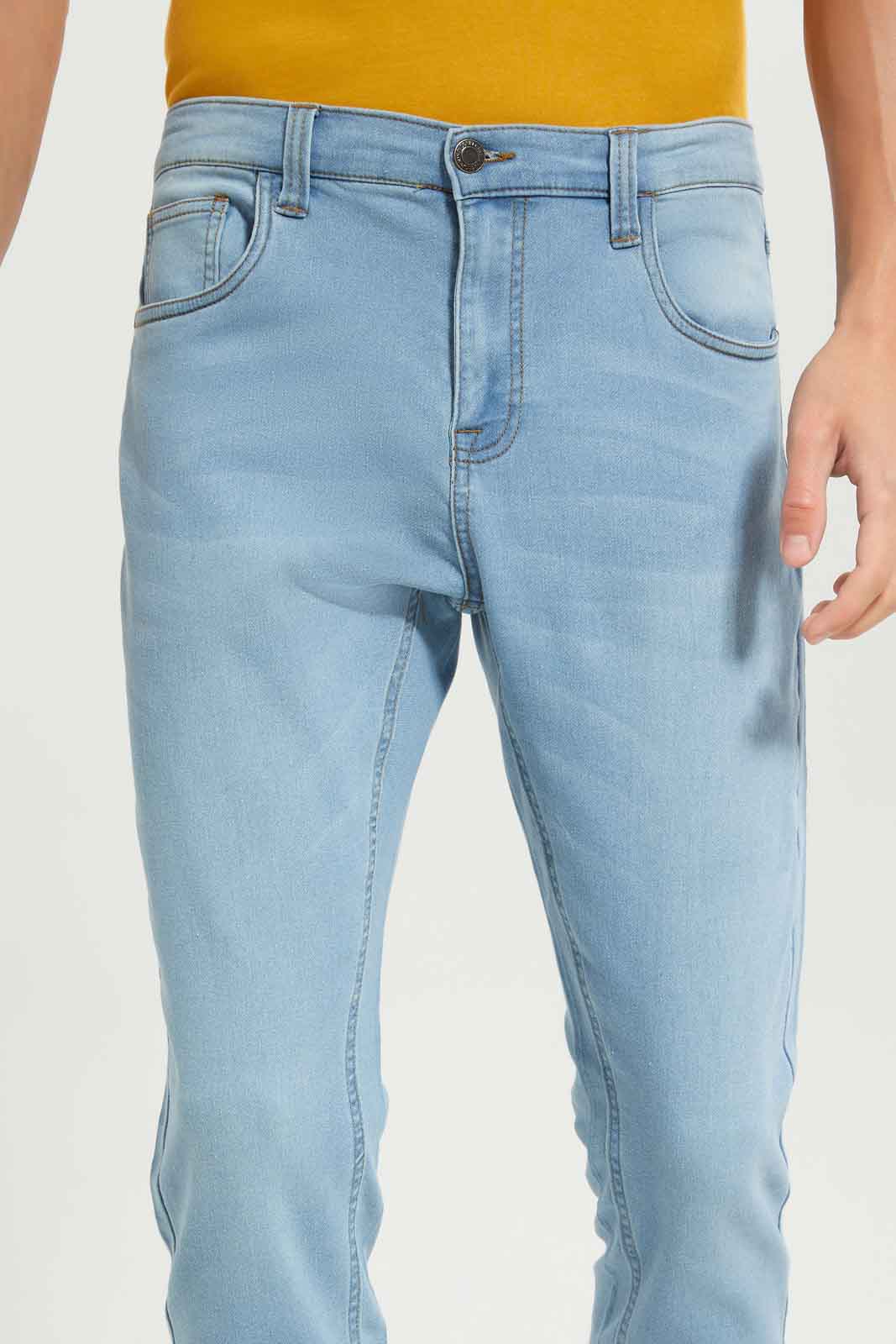 Redtag-Men-Light-Wash-5-Pocket-Knit-Denim-Jeans-Category:Jeans,-Colour:Light-Wash,-Deals:New-In,-Dept:Menswear,-Filter:Men's-Clothing,-Men-Jeans,-New-In-Men-APL,-Non-Sale,-S23A,-Section:Men,-TBL-Men's-