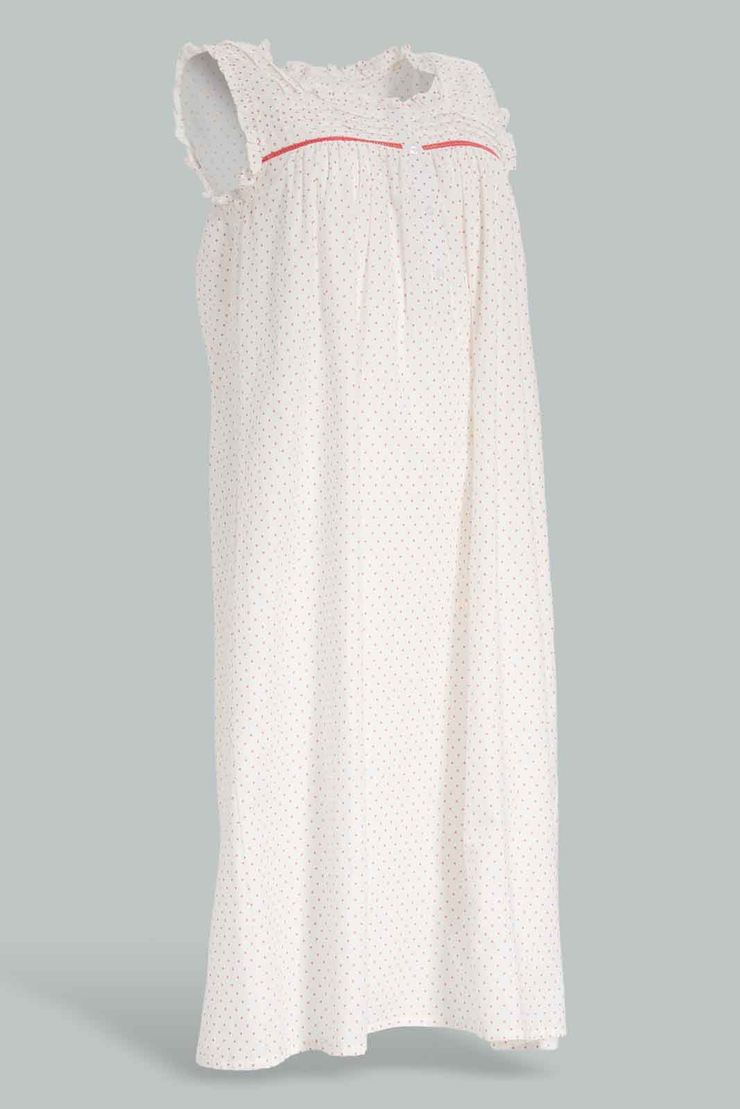 Redtag-Women-White-Color-Polkadot-Sleeveless-Nightgown-Category:Nightgowns,-Colour:White,-Deals:New-In,-Dept:Ladieswear,-Filter:Women's-Clothing,-New-In-Women-APL,-Non-Sale,-S23A,-Section:Women,-Women-Nightgowns--