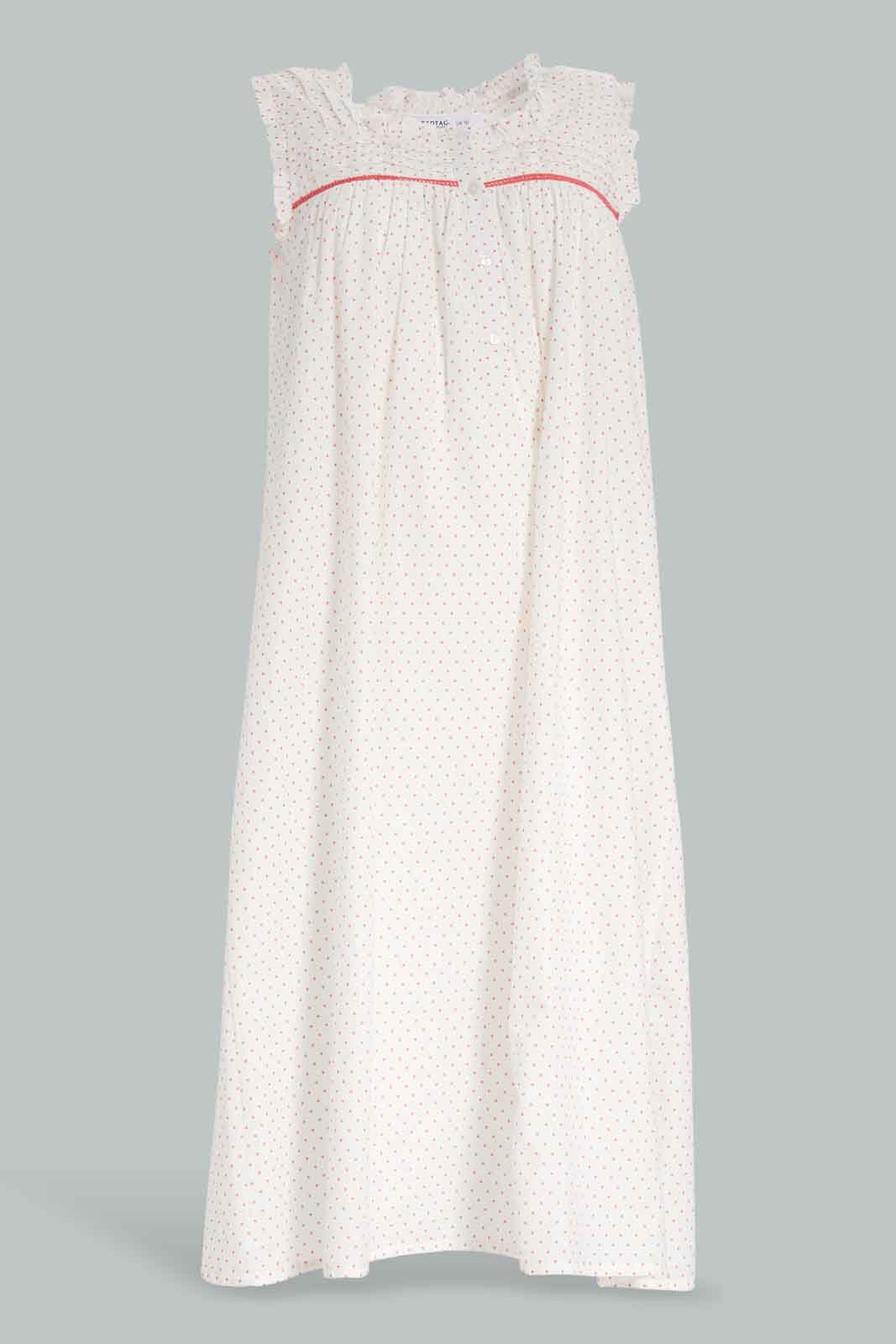 Redtag-Women-White-Color-Polkadot-Sleeveless-Nightgown-Category:Nightgowns,-Colour:White,-Deals:New-In,-Dept:Ladieswear,-Filter:Women's-Clothing,-New-In-Women-APL,-Non-Sale,-S23A,-Section:Women,-Women-Nightgowns--