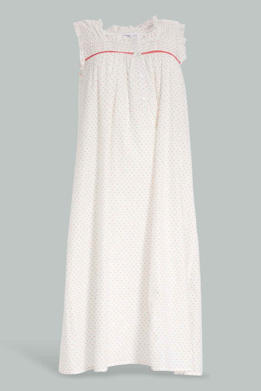Redtag-Women-White-Color-Polkadot-Sleeveless-Nightgown-Category:Nightgowns,-Colour:White,-Deals:New-In,-Dept:Ladieswear,-Filter:Women's-Clothing,-New-In-Women-APL,-Non-Sale,-S23A,-Section:Women,-Women-Nightgowns--
