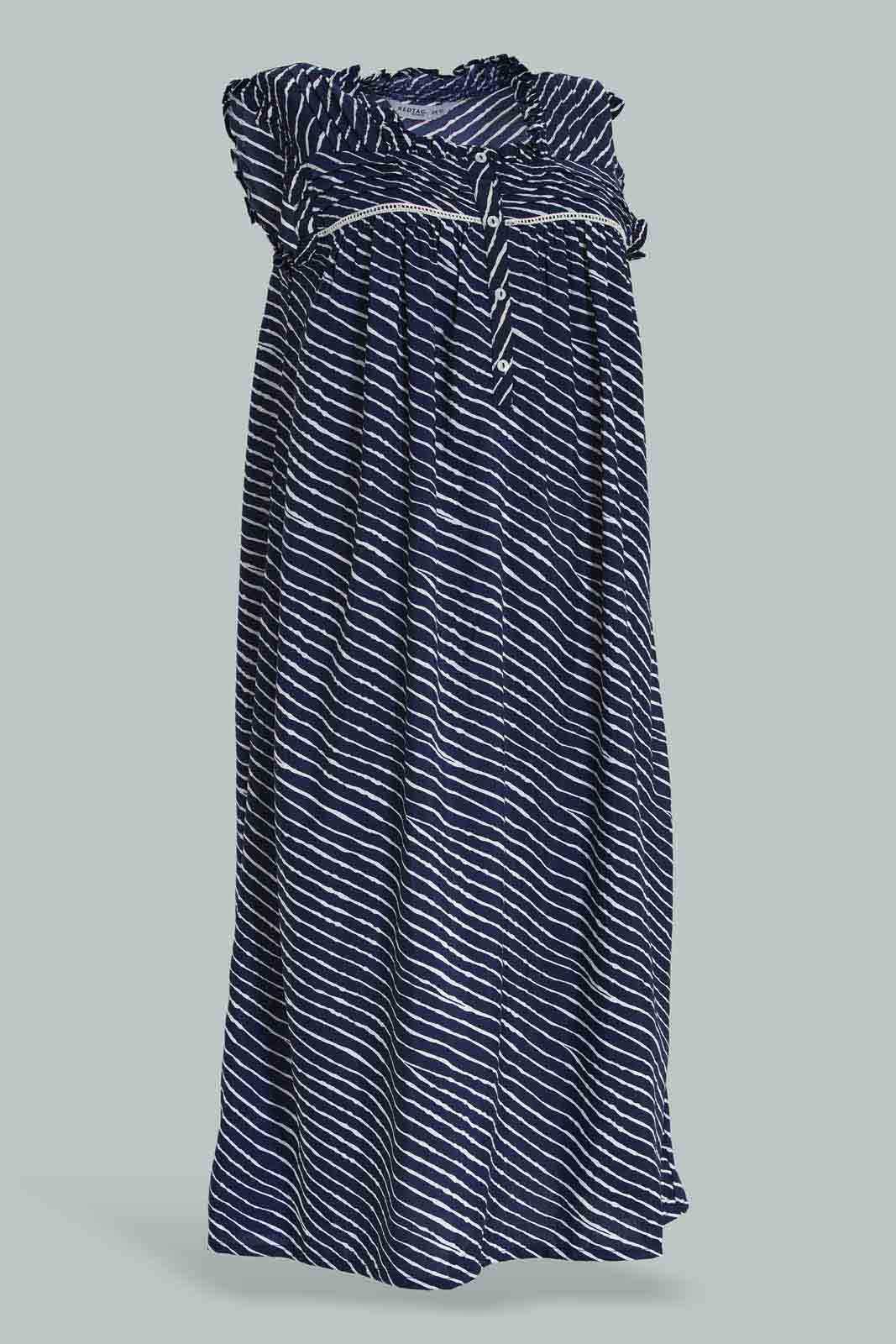 Redtag-Women-Navy-Color-With-White-Stripe-Sleeveless-Nightgown-Category:Nightgowns,-Colour:Navy,-Deals:New-In,-Dept:Ladieswear,-Filter:Women's-Clothing,-New-In-Women-APL,-Non-Sale,-S23A,-Section:Women,-Women-Nightgowns--