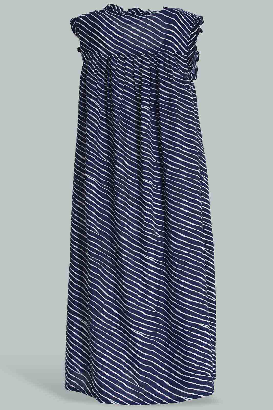 Redtag-Women-Navy-Color-With-White-Stripe-Sleeveless-Nightgown-Category:Nightgowns,-Colour:Navy,-Deals:New-In,-Dept:Ladieswear,-Filter:Women's-Clothing,-New-In-Women-APL,-Non-Sale,-S23A,-Section:Women,-Women-Nightgowns--
