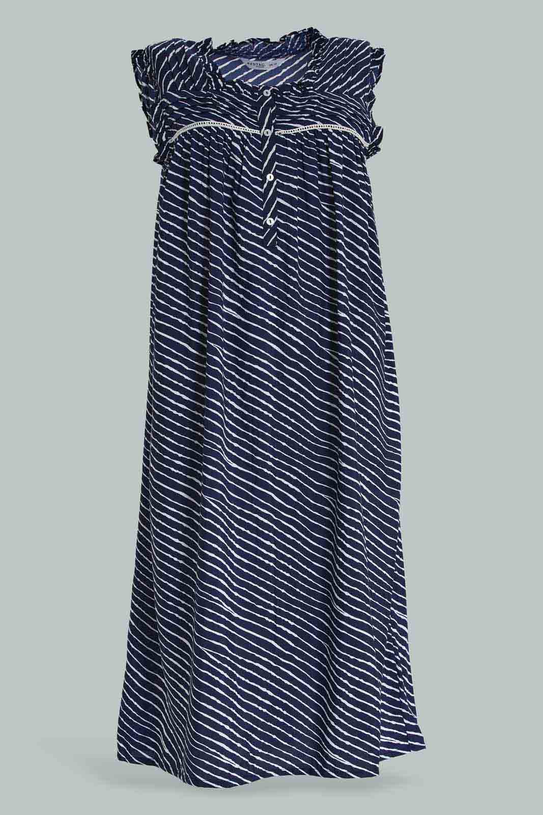 Redtag-Women-Navy-Color-With-White-Stripe-Sleeveless-Nightgown-Category:Nightgowns,-Colour:Navy,-Deals:New-In,-Dept:Ladieswear,-Filter:Women's-Clothing,-New-In-Women-APL,-Non-Sale,-S23A,-Section:Women,-Women-Nightgowns--