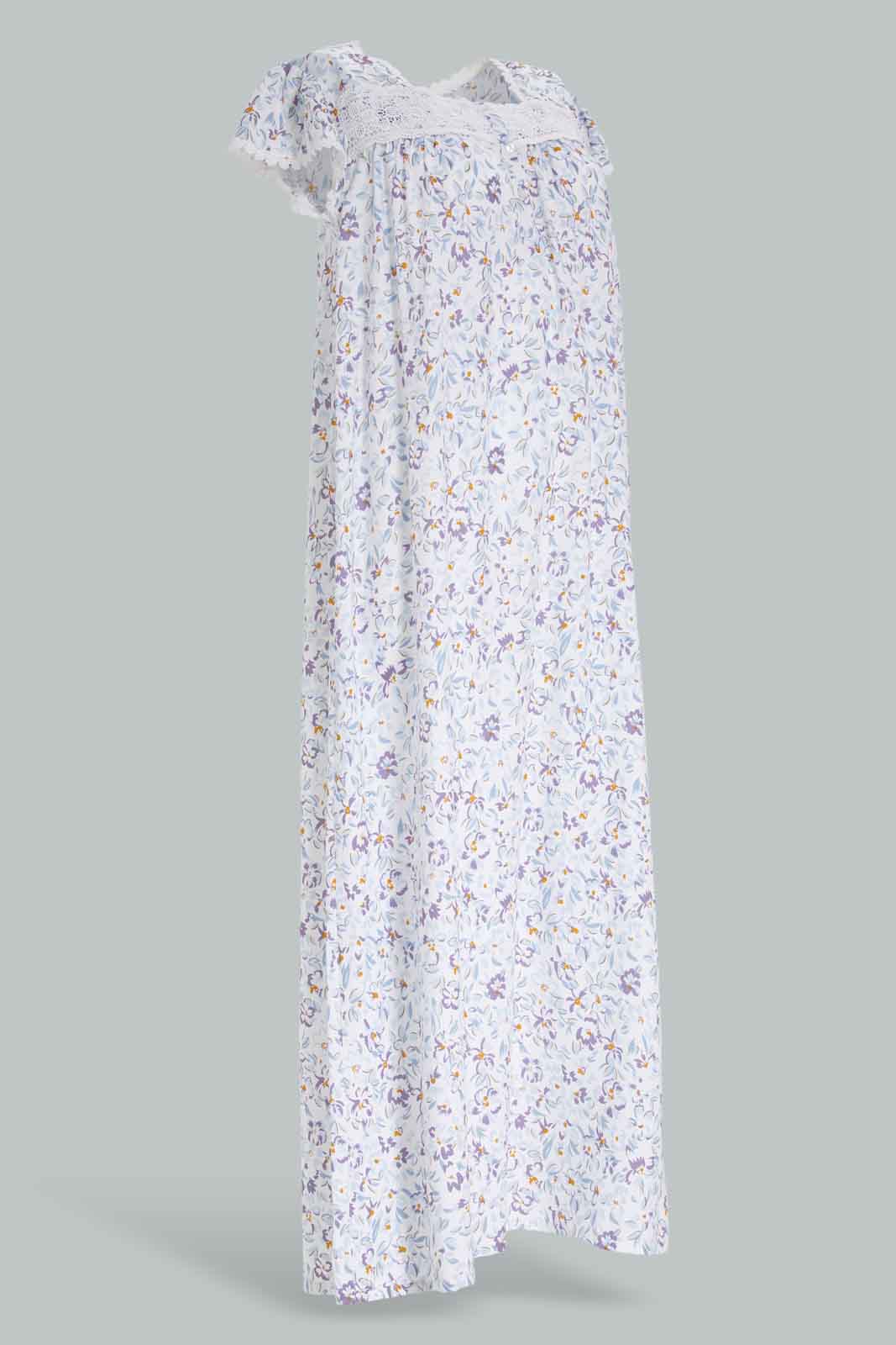Redtag-Women-White-Color-Capsleeves-Aop-Nightgown-Category:Nightgowns,-Colour:White,-Deals:New-In,-Dept:Ladieswear,-Filter:Women's-Clothing,-New-In-Women-APL,-Non-Sale,-S23A,-Section:Women,-Women-Nightgowns--