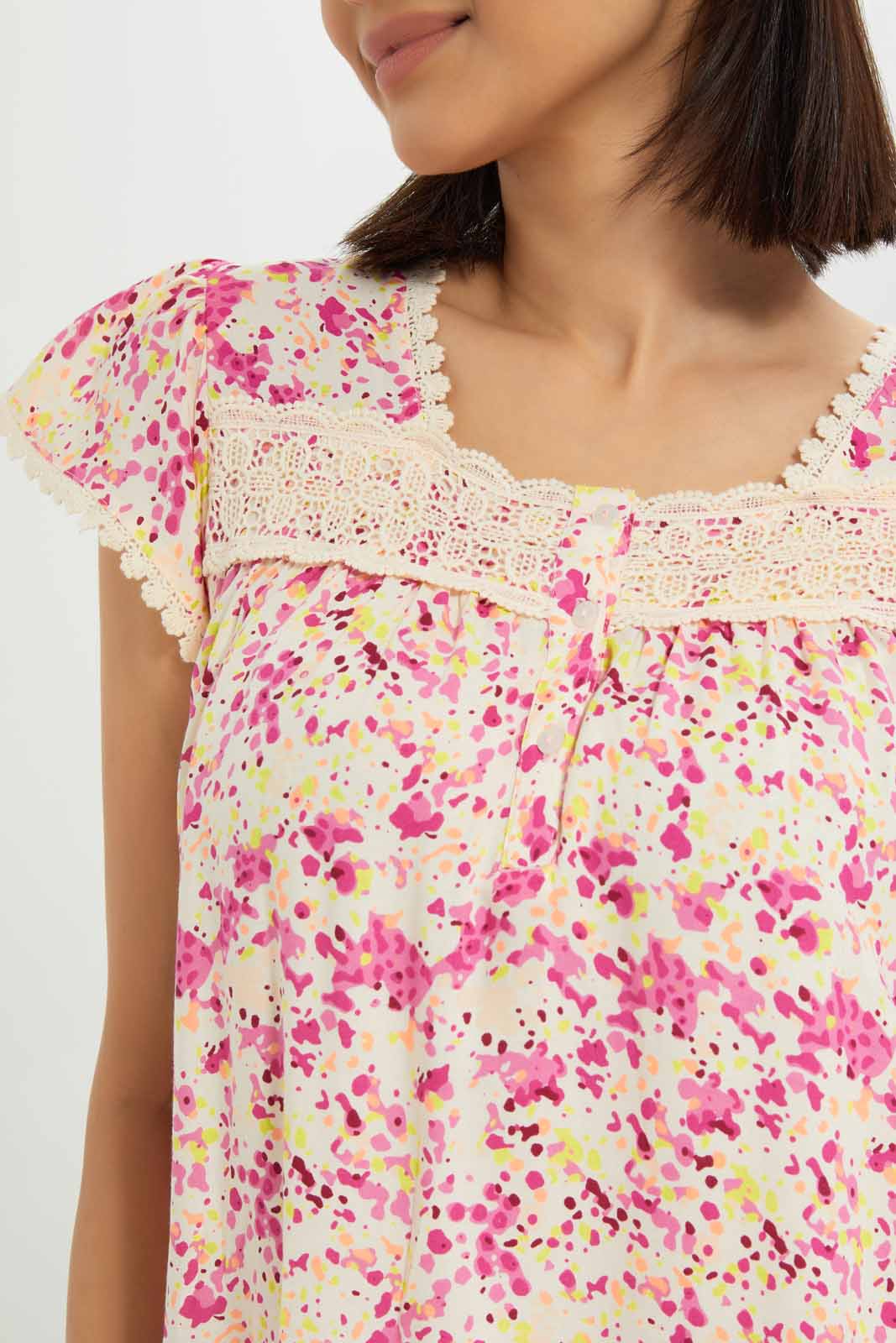 Redtag-Women-White-Color-Capsleeves-Aop-Nightgown-Category:Nightgowns,-Colour:White,-Deals:New-In,-Dept:Ladieswear,-Filter:Women's-Clothing,-New-In-Women-APL,-Non-Sale,-S23A,-Section:Women,-Women-Nightgowns--