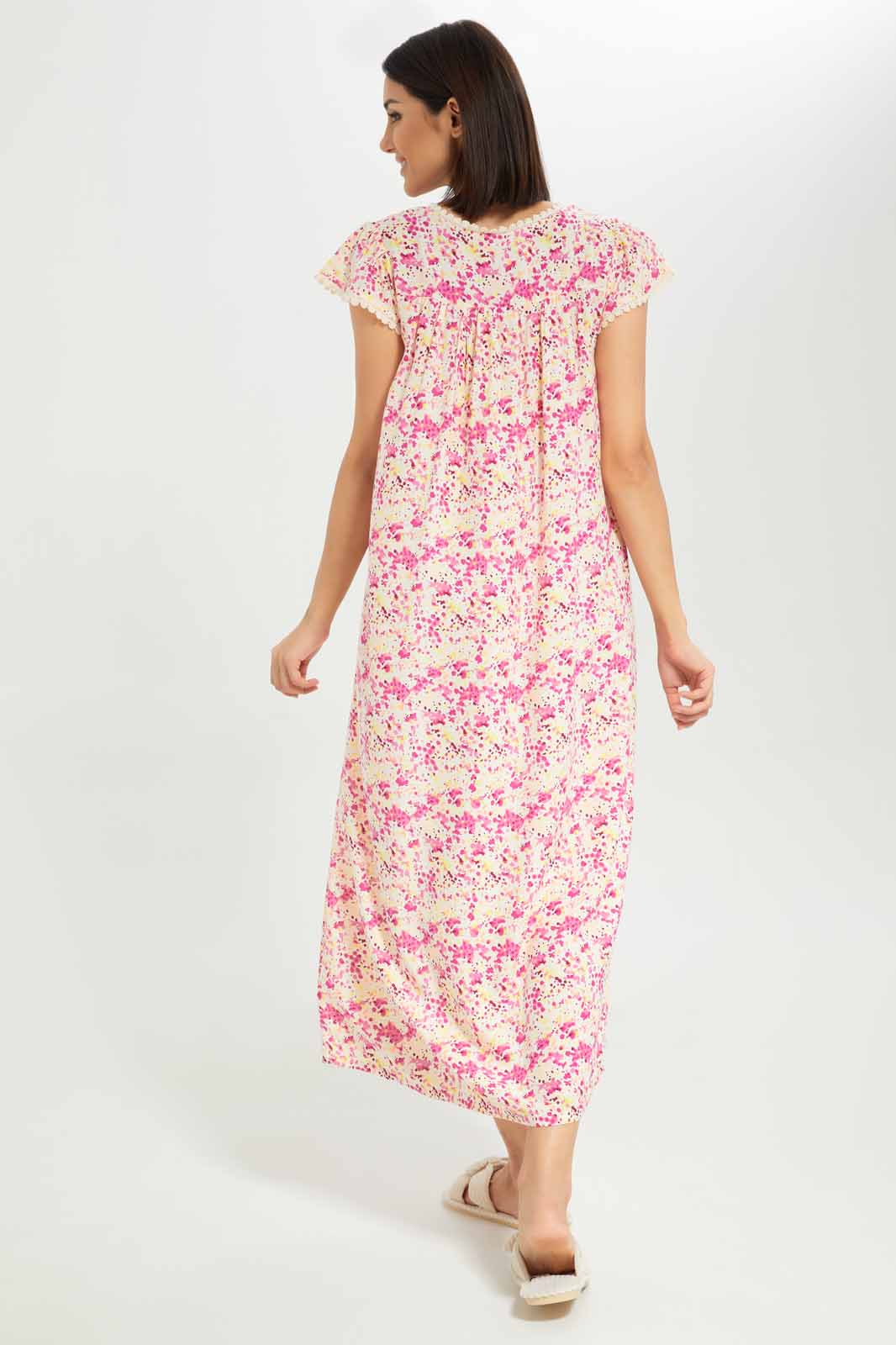Redtag-Women-White-Color-Capsleeves-Aop-Nightgown-Category:Nightgowns,-Colour:White,-Deals:New-In,-Dept:Ladieswear,-Filter:Women's-Clothing,-New-In-Women-APL,-Non-Sale,-S23A,-Section:Women,-Women-Nightgowns--