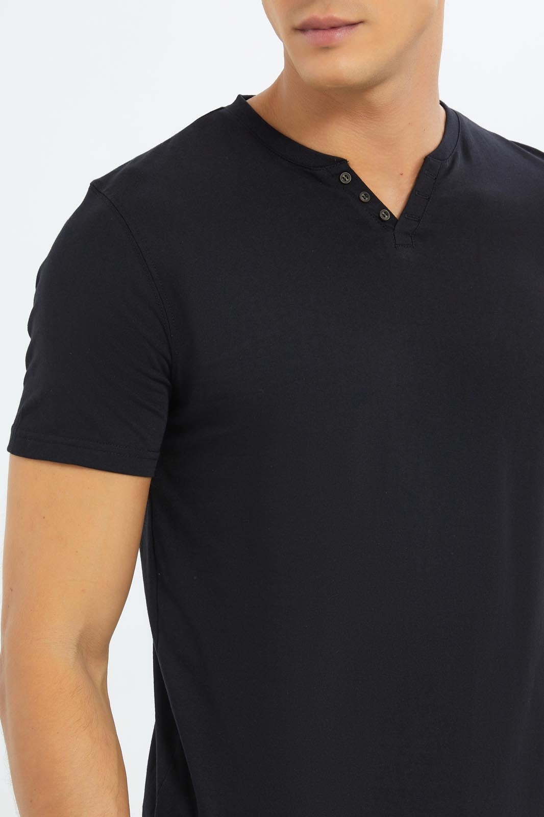 Redtag-Men-Black-Notch-Neck-T-Shirt-Category:T-Shirts,-Colour:Black,-Deals:New-In,-Dept:Menswear,-Filter:Men's-Clothing,-Men-T-Shirts,-New-In-Men-APL,-Non-Sale,-S23C,-Section:Men-Men's-