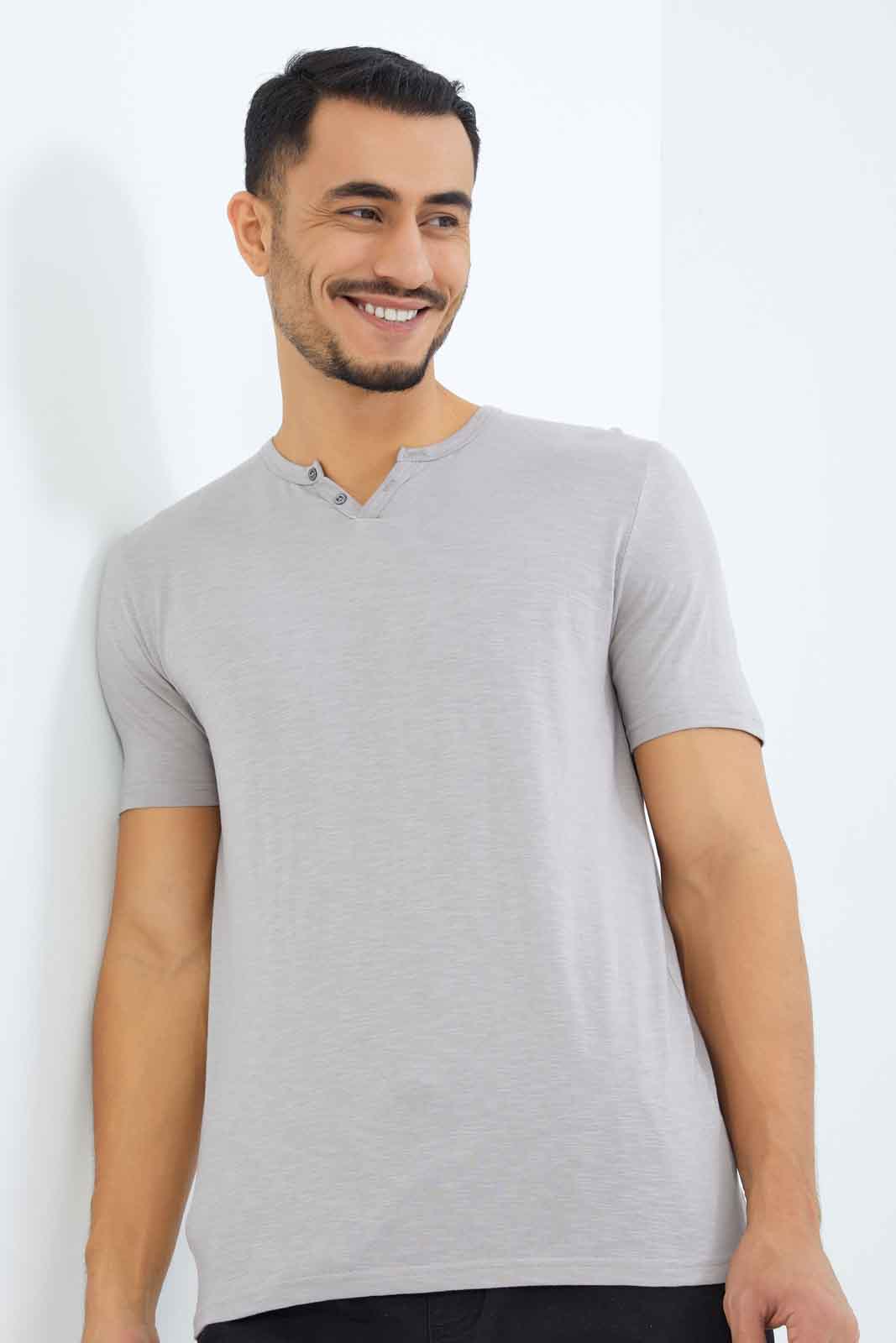 Redtag-Men-Beige-Notch-Neck-T-Shirt-Category:T-Shirts,-Colour:Beige,-Deals:New-In,-Dept:Menswear,-Filter:Men's-Clothing,-Men-T-Shirts,-New-In-Men-APL,-Non-Sale,-S23B,-Section:Men-Men's-