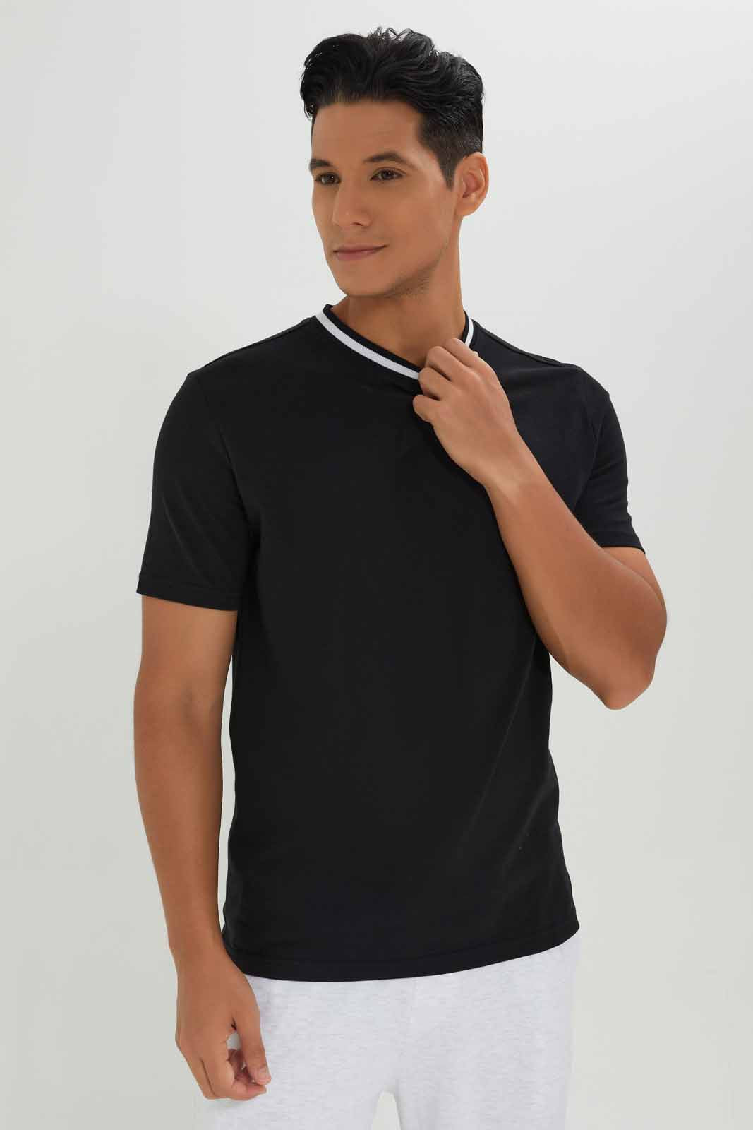 Redtag-Men-Black-Varsity-Pique-T-Shirt-Category:T-Shirts,-Colour:Black,-Deals:New-In,-Dept:Menswear,-Filter:Men's-Clothing,-Men-T-Shirts,-New-In-Men-APL,-Non-Sale,-S23A,-Section:Men-Men's-