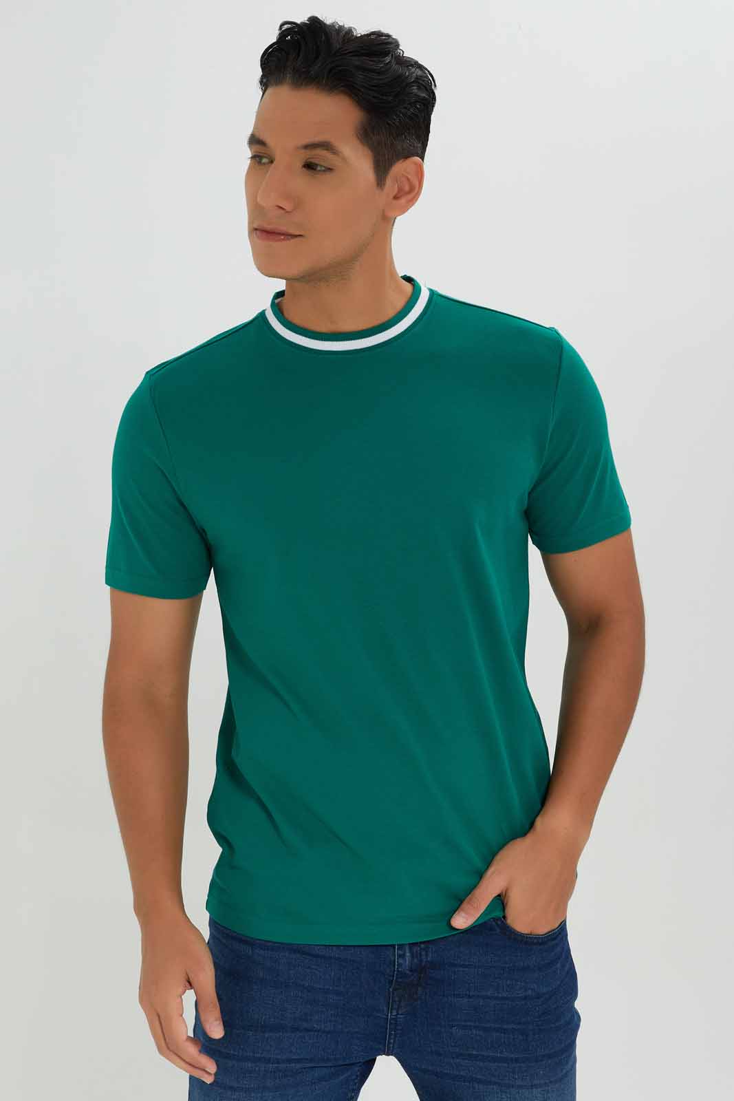 Redtag-Men-Sage-Green-Varsity-Pique-T-Shirt-Category:T-Shirts,-Colour:Green,-Deals:New-In,-Dept:Menswear,-Filter:Men's-Clothing,-Men-T-Shirts,-New-In-Men-APL,-Non-Sale,-S23A,-Section:Men-Men's-