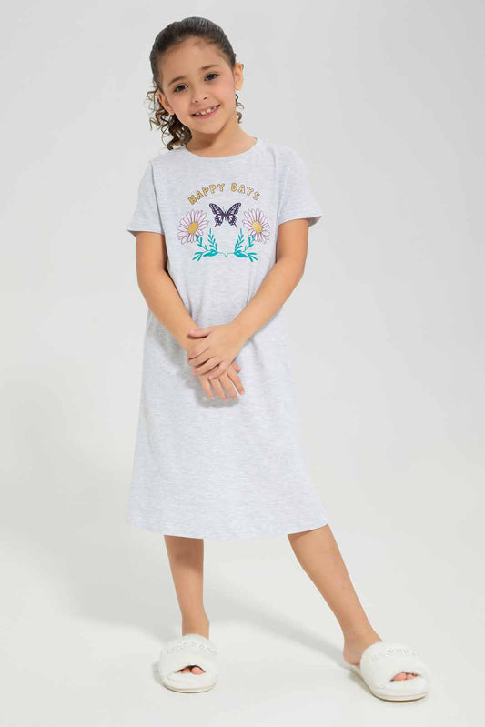 Redtag-Girls-Night-Shirt-â€“-Happy-Days-Category:Nightshirts,-Colour:Lilac,-Deals:New-In,-Filter:Girls-(2-to-8-Yrs),-GIR-Nightshirts,-New-In-GIR-APL,-Non-Sale,-Section:Girls-(0-to-14Yrs),-W22B-Girls-2 to 8 Years