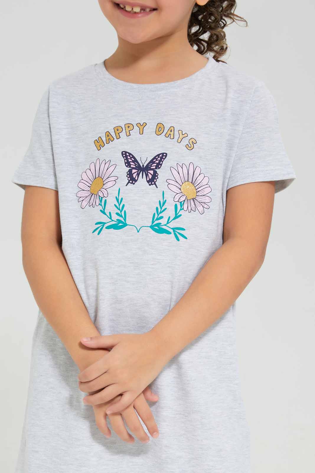 Redtag-Girls-Night-Shirt-â€“-Happy-Days-Category:Nightshirts,-Colour:Lilac,-Deals:New-In,-Filter:Girls-(2-to-8-Yrs),-GIR-Nightshirts,-New-In-GIR-APL,-Non-Sale,-Section:Girls-(0-to-14Yrs),-W22B-Girls-2 to 8 Years