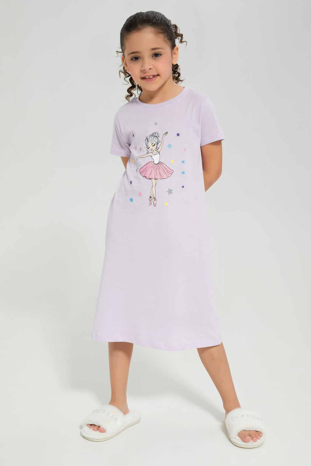 Redtag-Girls-Night-Shirt-â€“-Lilac-Ballerina-Print-Category:Nightshirts,-Colour:Lilac,-Deals:New-In,-Filter:Girls-(2-to-8-Yrs),-GIR-Nightshirts,-New-In-GIR-APL,-Non-Sale,-Section:Girls-(0-to-14Yrs),-W22B-Girls-2 to 8 Years