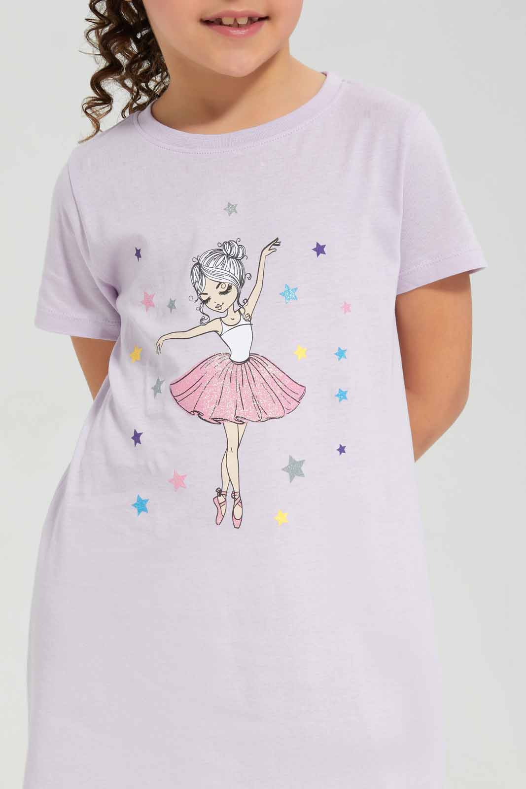 Redtag-Girls-Night-Shirt-â€“-Lilac-Ballerina-Print-Category:Nightshirts,-Colour:Lilac,-Deals:New-In,-Filter:Girls-(2-to-8-Yrs),-GIR-Nightshirts,-New-In-GIR-APL,-Non-Sale,-Section:Girls-(0-to-14Yrs),-W22B-Girls-2 to 8 Years