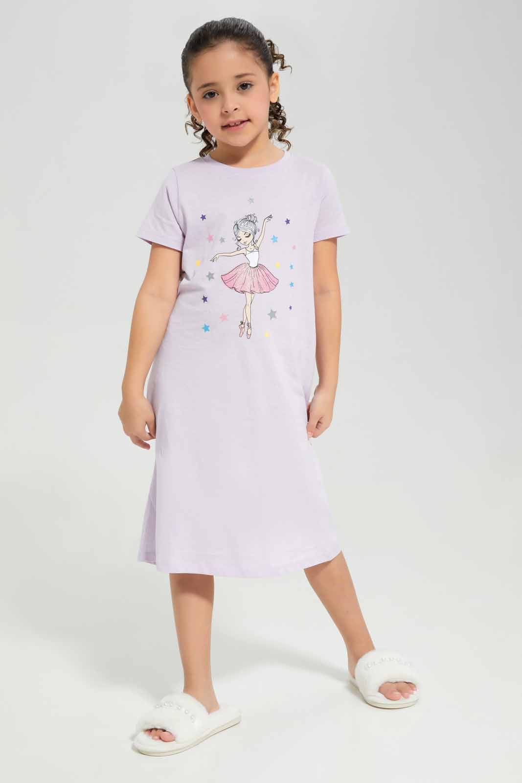 Redtag-Girls-Night-Shirt-â€“-Lilac-Ballerina-Print-Category:Nightshirts,-Colour:Lilac,-Deals:New-In,-Filter:Girls-(2-to-8-Yrs),-GIR-Nightshirts,-New-In-GIR-APL,-Non-Sale,-Section:Girls-(0-to-14Yrs),-W22B-Girls-2 to 8 Years
