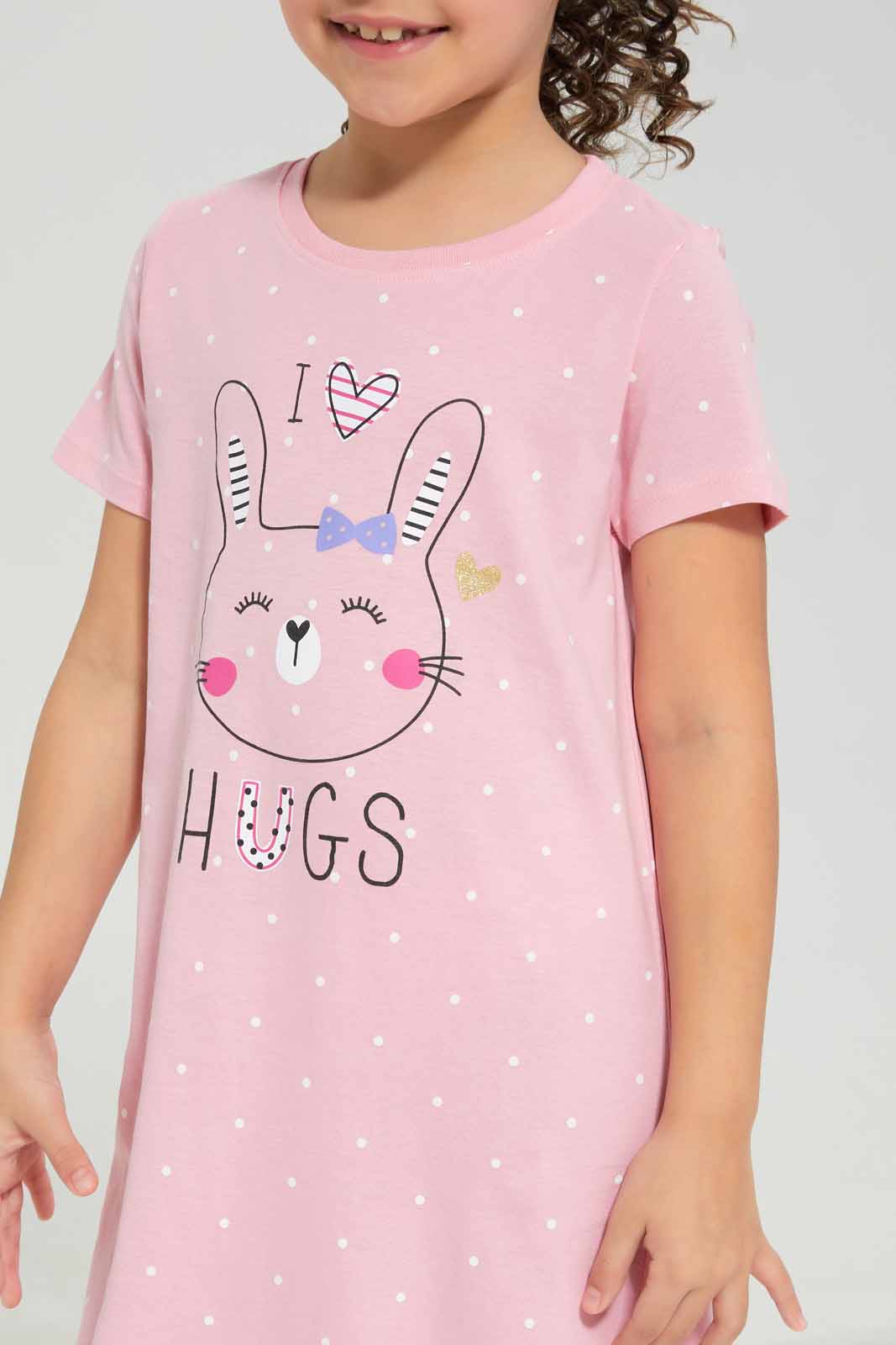 Redtag-Girls-Night-Shirt-â€“-Bunny-Spot-Print-Sage-Category:Nightshirts,-CHR,-Colour:Green,-Deals:New-In,-Filter:Girls-(2-to-8-Yrs),-GIR-Nightshirts,-New-In-GIR-APL,-Non-Sale,-Section:Girls-(0-to-14Yrs),-W22B-Girls-2 to 8 Years