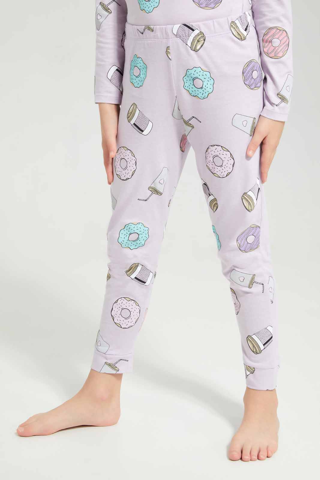Redtag-Girls-Aop-Lilac-Donuts-Pj-Set-Category:Pyjama-Sets,-Colour:Lilac,-Deals:New-In,-Filter:Girls-(2-to-8-Yrs),-GIR-Pyjama-Sets,-New-In-GIR-APL,-Non-Sale,-Section:Girls-(0-to-14Yrs),-W22B-Girls-2 to 8 Years