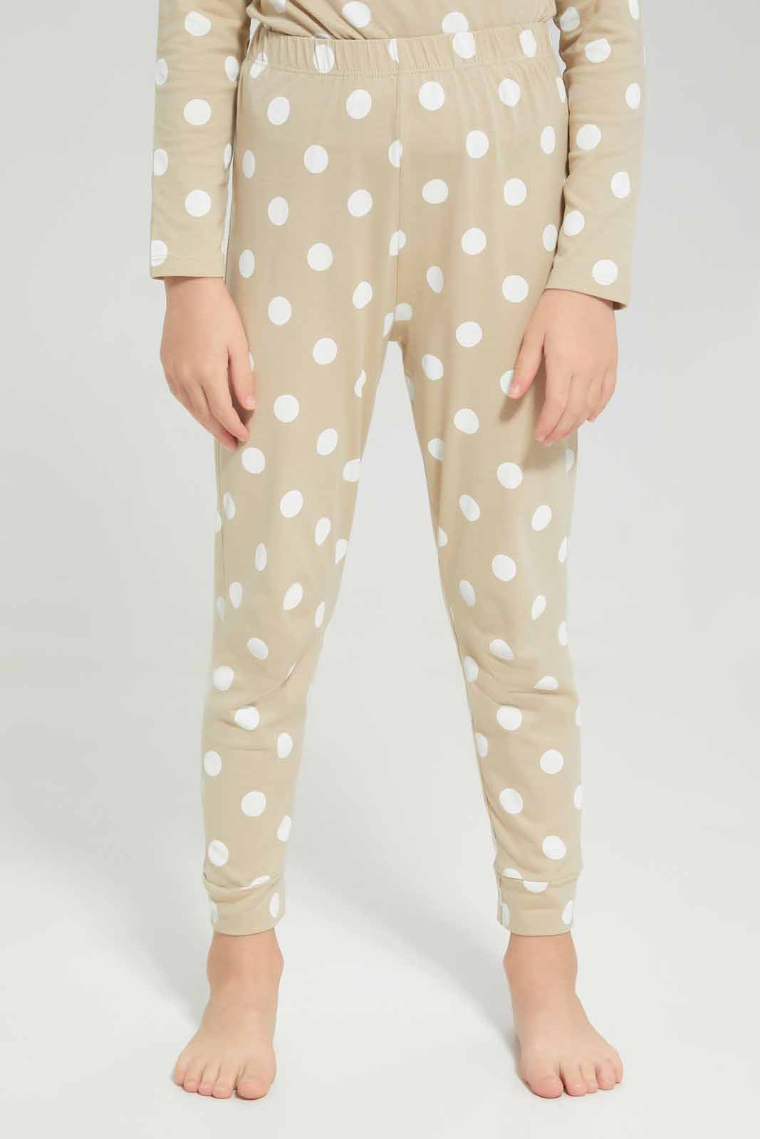 Redtag-Girls-Ls-Pj-Set-â€“-Beige-Spot-Category:Pyjama-Sets,-Colour:Beige,-Deals:New-In,-Filter:Girls-(2-to-8-Yrs),-GIR-Pyjama-Sets,-New-In-GIR-APL,-Non-Sale,-Section:Girls-(0-to-14Yrs),-W22B-Girls-2 to 8 Years