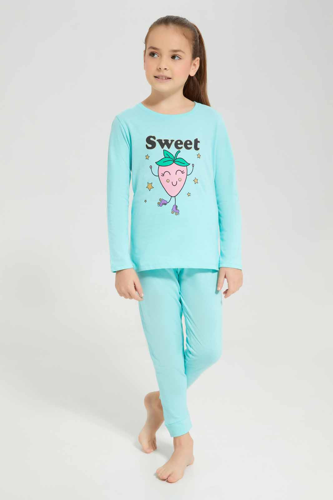 Redtag-Girls-Ls-Pj-Set-â€“-Blue-Sweet-Category:Pyjama-Sets,-Colour:Blue,-Deals:New-In,-Filter:Girls-(2-to-8-Yrs),-GIR-Pyjama-Sets,-New-In-GIR-APL,-Non-Sale,-Section:Girls-(0-to-14Yrs),-W22B-Girls-2 to 8 Years
