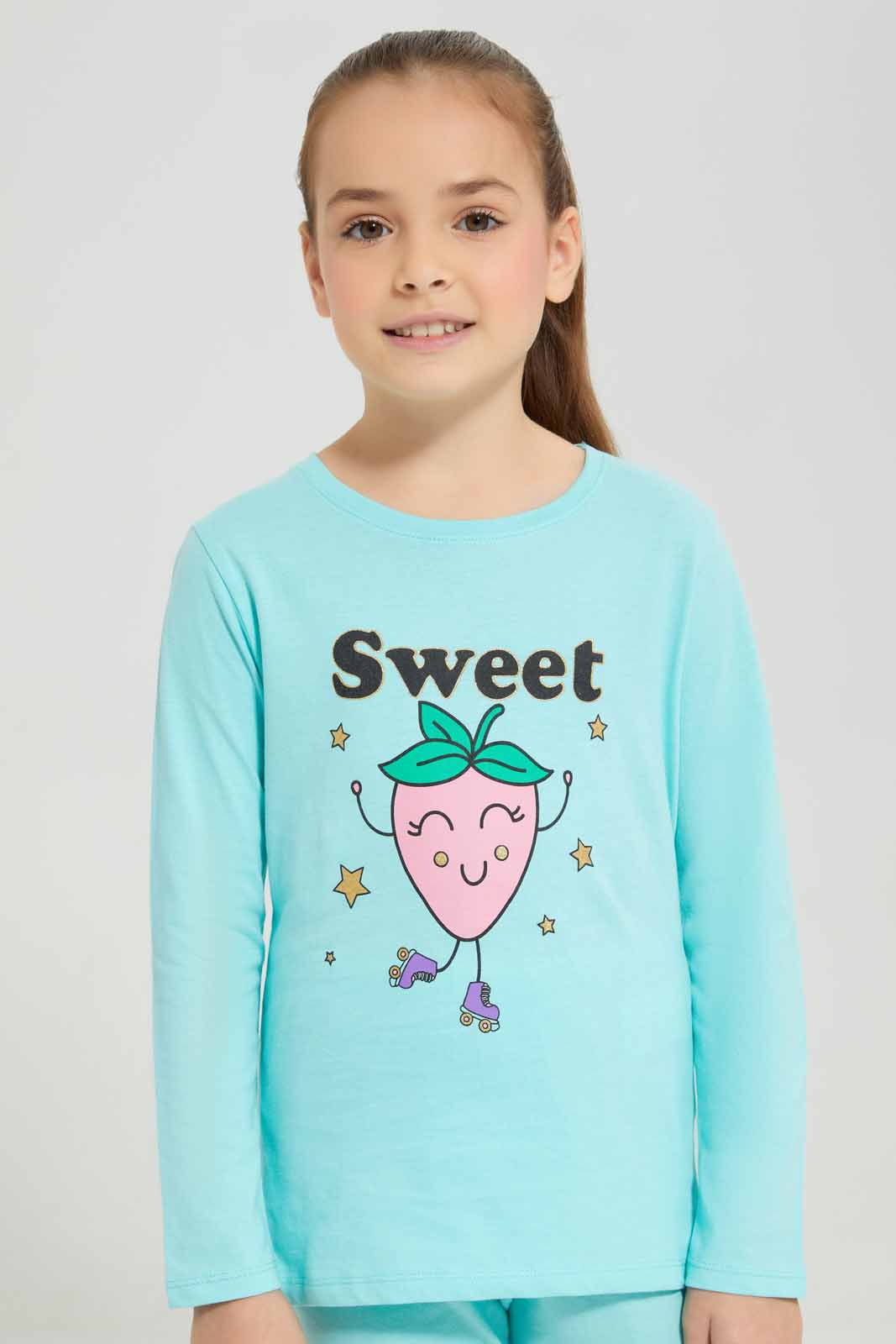 Redtag-Girls-Ls-Pj-Set-â€“-Blue-Sweet-Category:Pyjama-Sets,-Colour:Blue,-Deals:New-In,-Filter:Girls-(2-to-8-Yrs),-GIR-Pyjama-Sets,-New-In-GIR-APL,-Non-Sale,-Section:Girls-(0-to-14Yrs),-W22B-Girls-2 to 8 Years