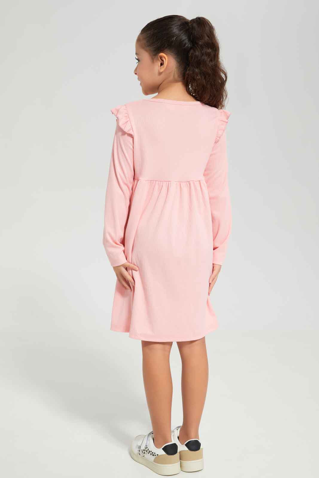Redtag-Girls-Pink-Rib-L/S-Dress-Category:Dresses,-Colour:Apricot,-Deals:New-In,-Dept:Girls,-Filter:Girls-(2-to-8-Yrs),-GIR-Dresses,-New-In-GIR-APL,-Non-Sale,-Section:Girls-(0-to-14Yrs),-W22B-Girls-2 to 8 Years