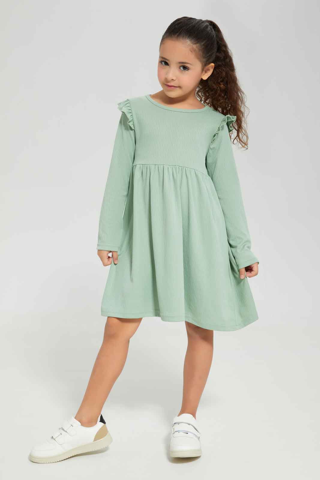 Redtag-Girls-Black-Rib-L/S-Dress-Category:Dresses,-Colour:Black,-Deals:New-In,-Dept:Girls,-Filter:Girls-(2-to-8-Yrs),-GIR-Dresses,-New-In-GIR-APL,-Non-Sale,-Section:Girls-(0-to-14Yrs),-W22B-Girls-2 to 8 Years
