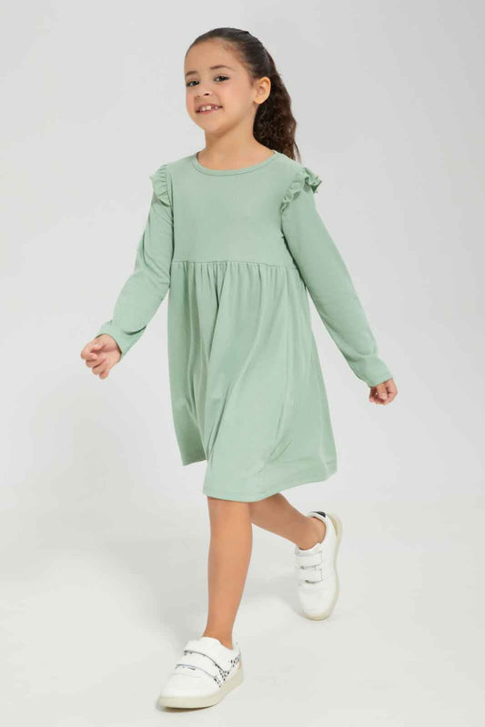 Redtag-Girls-Black-Rib-L/S-Dress-Category:Dresses,-Colour:Black,-Deals:New-In,-Dept:Girls,-Filter:Girls-(2-to-8-Yrs),-GIR-Dresses,-New-In-GIR-APL,-Non-Sale,-Section:Girls-(0-to-14Yrs),-W22B-Girls-2 to 8 Years
