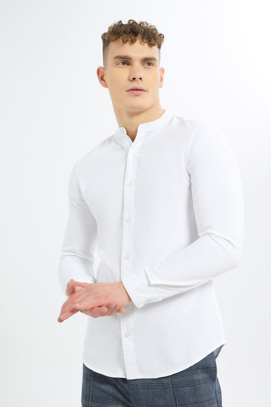 Redtag-Men-White-Mandrain-Collar-Oxford-Shirt-Category:Shirts,-Colour:White,-Deals:New-In,-Dept:Menswear,-Filter:Men's-Clothing,-Men-Shirts,-New-In-Men-APL,-Non-Sale,-S23B,-Section:Men,-TBL-Men's-