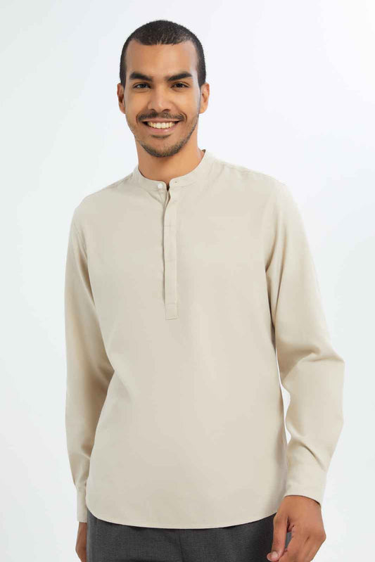 Redtag-Men-Beige-Oxford-Kurta-Shirt-Category:Shirts,-Colour:Beige,-Deals:New-In,-Dept:Menswear,-Filter:Men's-Clothing,-Men-Shirts,-New-In-Men-APL,-Non-Sale,-S23C,-Section:Men,-TBL-Men's-