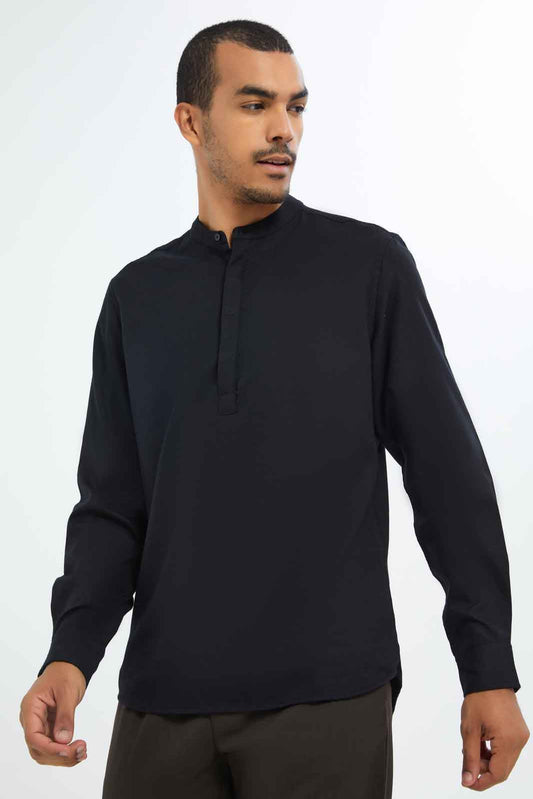 Redtag-Men-Black-Oxford-Kurta-Shirt-Category:Shirts,-Colour:Black,-Deals:New-In,-Dept:Menswear,-Filter:Men's-Clothing,-Men-Shirts,-New-In-Men-APL,-Non-Sale,-S23C,-Section:Men,-TBL-Men's-