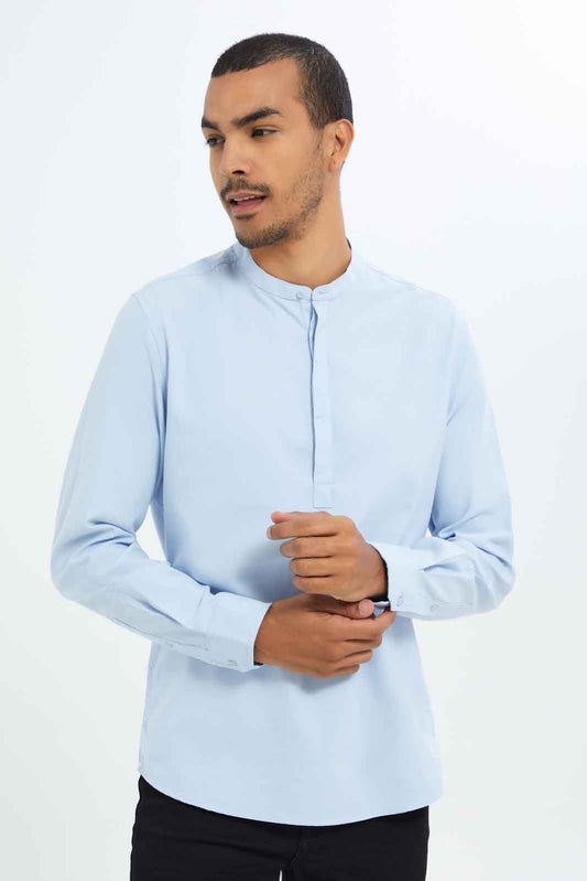 Redtag-Men-Sky-Blue-Oxford-Kurta-Shirt-Category:Shirts,-Colour:Sky-Blue,-Deals:New-In,-Dept:Menswear,-Filter:Men's-Clothing,-Men-Shirts,-New-In-Men-APL,-Non-Sale,-S23C,-Section:Men,-TBL-Men's-
