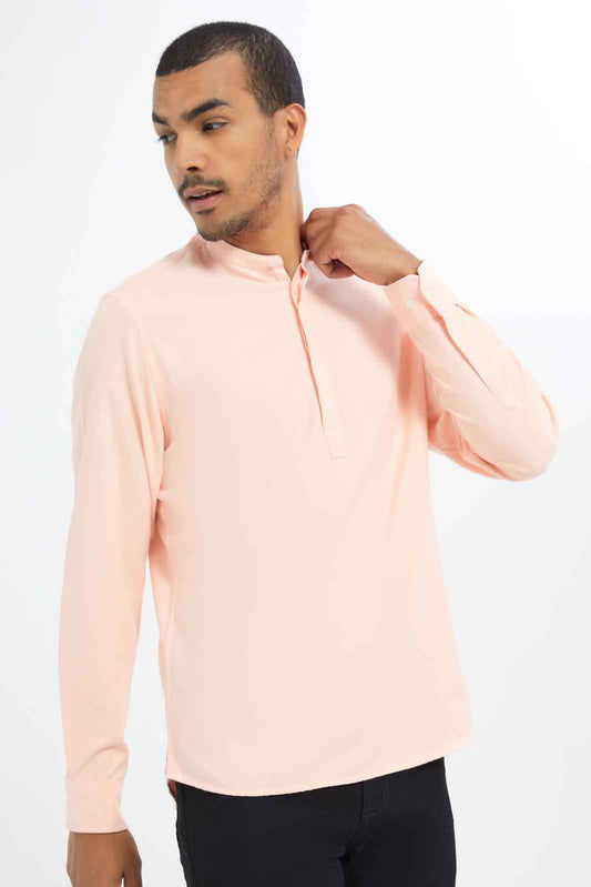 Redtag-Men-Mint-Orange-Oxford-Kurta-Shirt-Category:Shirts,-Colour:Orange,-Deals:New-In,-Dept:Menswear,-Filter:Men's-Clothing,-Men-Shirts,-New-In-Men-APL,-Non-Sale,-S23C,-Section:Men,-TBL-Men's-