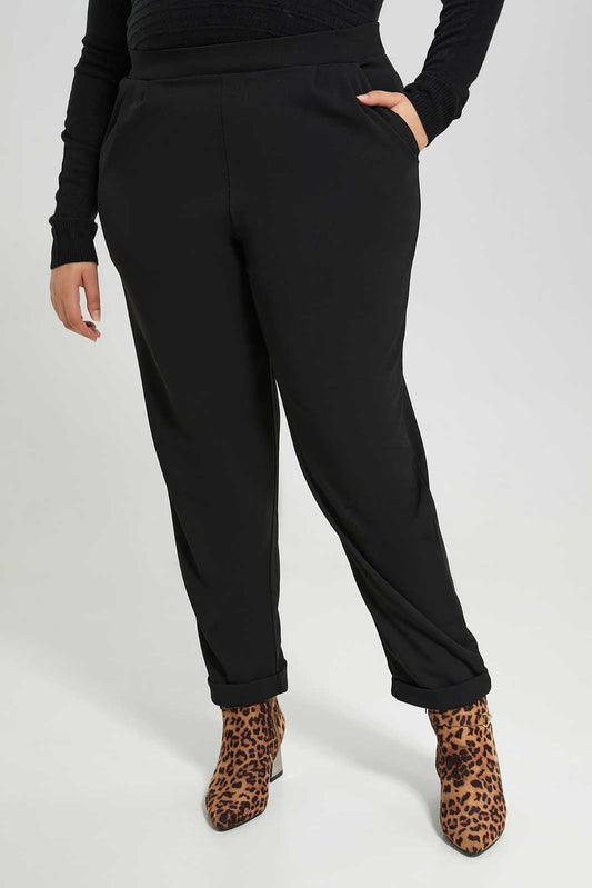 Redtag-Women-Black-Pleated-Waist-Slim-Fit-Trousers-Category:Trousers,-Colour:Black,-Deals:New-In,-Dept:Ladieswear,-Filter:Plus-Size,-LDP-Trousers,-New-In-LDP-APL,-Non-Sale,-Section:Women,-W22B-Women's-