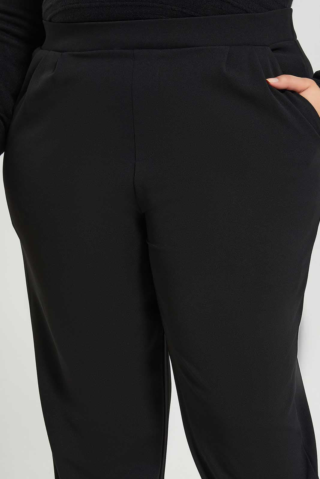 Redtag-Women-Black-Pleated-Waist-Slim-Fit-Trousers-Category:Trousers,-Colour:Black,-Deals:New-In,-Dept:Ladieswear,-Filter:Plus-Size,-LDP-Trousers,-New-In-LDP-APL,-Non-Sale,-Section:Women,-W22B-Women's-