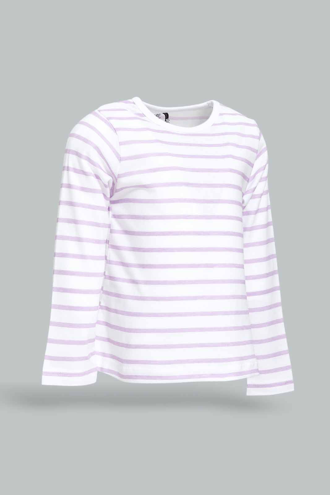 Redtag-Girls-Lilac-Stripe-Tee-Category:T-Shirts,-Colour:Lilac,-Deals:New-In,-Dept:Girls,-Filter:Infant-Girls-(3-to-24-Mths),-ING-T-Shirts,-New-In-ING-APL,-Non-Sale,-S23A,-Section:Girls-(0-to-14Yrs),-TBL-Infant-Girls-3 to 24 Months