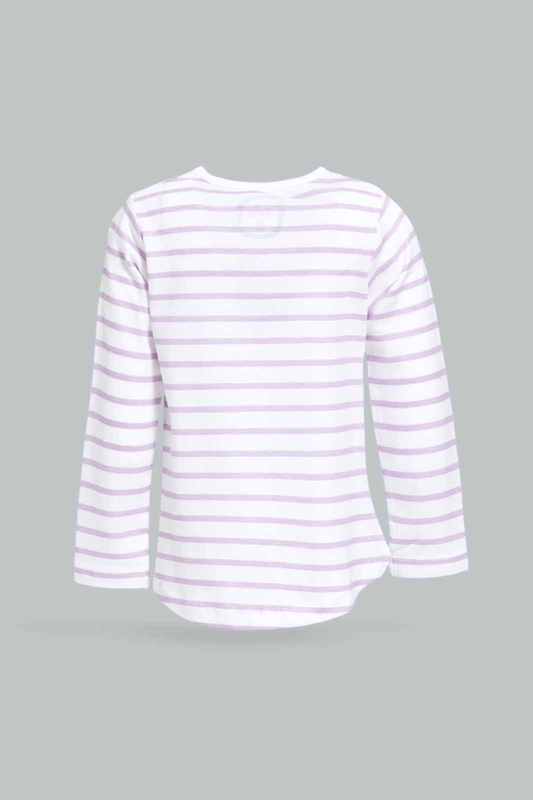 Redtag-Girls-Lilac-Stripe-Tee-Category:T-Shirts,-Colour:Lilac,-Deals:New-In,-Dept:Girls,-Filter:Infant-Girls-(3-to-24-Mths),-ING-T-Shirts,-New-In-ING-APL,-Non-Sale,-S23A,-Section:Girls-(0-to-14Yrs),-TBL-Infant-Girls-3 to 24 Months