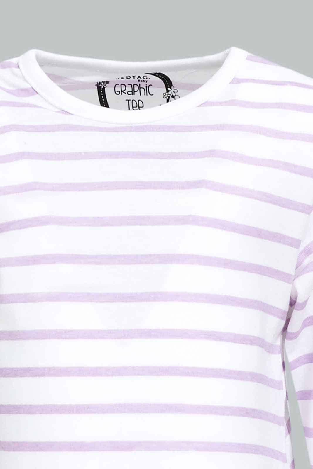 Redtag-Girls-Lilac-Stripe-Tee-Category:T-Shirts,-Colour:Lilac,-Deals:New-In,-Dept:Girls,-Filter:Infant-Girls-(3-to-24-Mths),-ING-T-Shirts,-New-In-ING-APL,-Non-Sale,-S23A,-Section:Girls-(0-to-14Yrs),-TBL-Infant-Girls-3 to 24 Months
