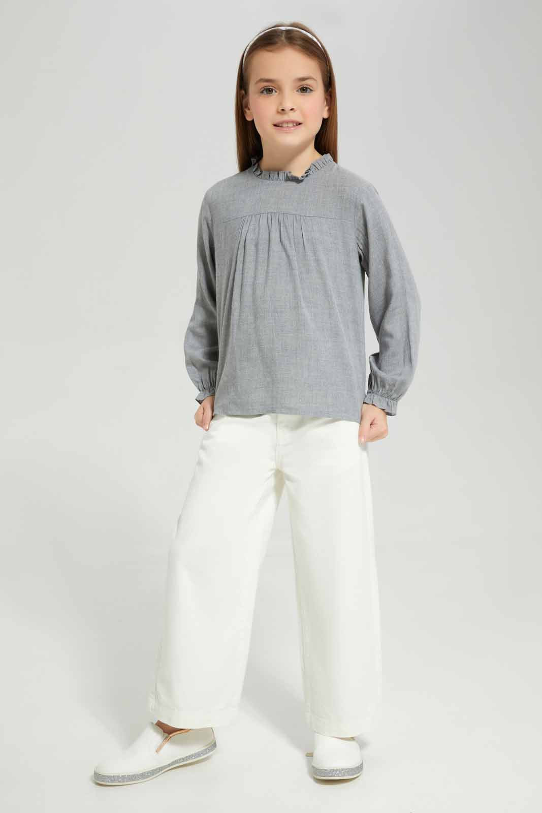 Redtag-Girls-Grey-Melange-L/S-Blouse-Category:Blouses,-Colour:Grey,-Deals:New-In,-Filter:Girls-(2-to-8-Yrs),-GIR-Blouses,-New-In-GIR-APL,-Non-Sale,-Section:Girls-(0-to-14Yrs),-W22B-Girls-2 to 8 Years