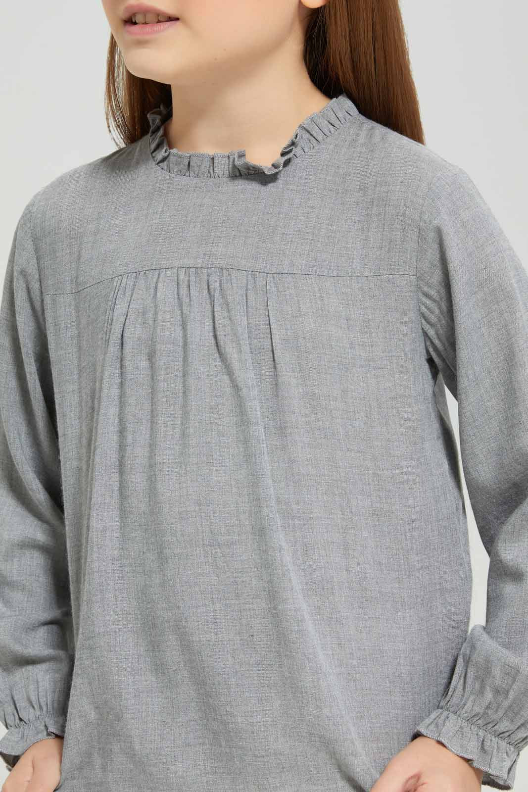 Redtag-Girls-Grey-Melange-L/S-Blouse-Category:Blouses,-Colour:Grey,-Deals:New-In,-Filter:Girls-(2-to-8-Yrs),-GIR-Blouses,-New-In-GIR-APL,-Non-Sale,-Section:Girls-(0-to-14Yrs),-W22B-Girls-2 to 8 Years