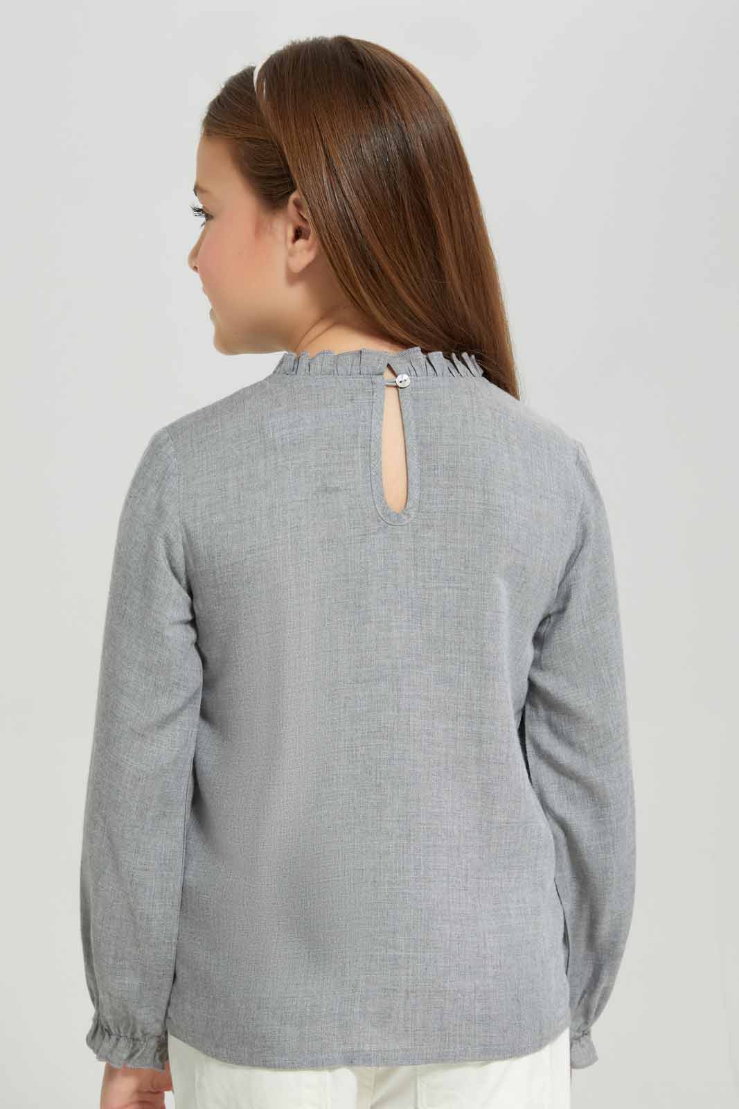 Redtag-Girls-Grey-Melange-L/S-Blouse-Category:Blouses,-Colour:Grey,-Deals:New-In,-Filter:Girls-(2-to-8-Yrs),-GIR-Blouses,-New-In-GIR-APL,-Non-Sale,-Section:Girls-(0-to-14Yrs),-W22B-Girls-2 to 8 Years