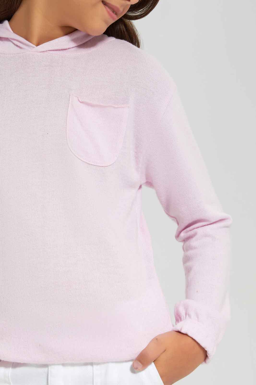 Redtag-Girls-Pink-Melange-T-Shirt-With-Hood-Category:T-Shirts,-Colour:Apricot,-Deals:New-In,-Filter:Girls-(2-to-8-Yrs),-GIR-T-Shirts,-New-In-GIR-APL,-Non-Sale,-Section:Girls-(0-to-14Yrs),-W22B-Girls-2 to 8 Years