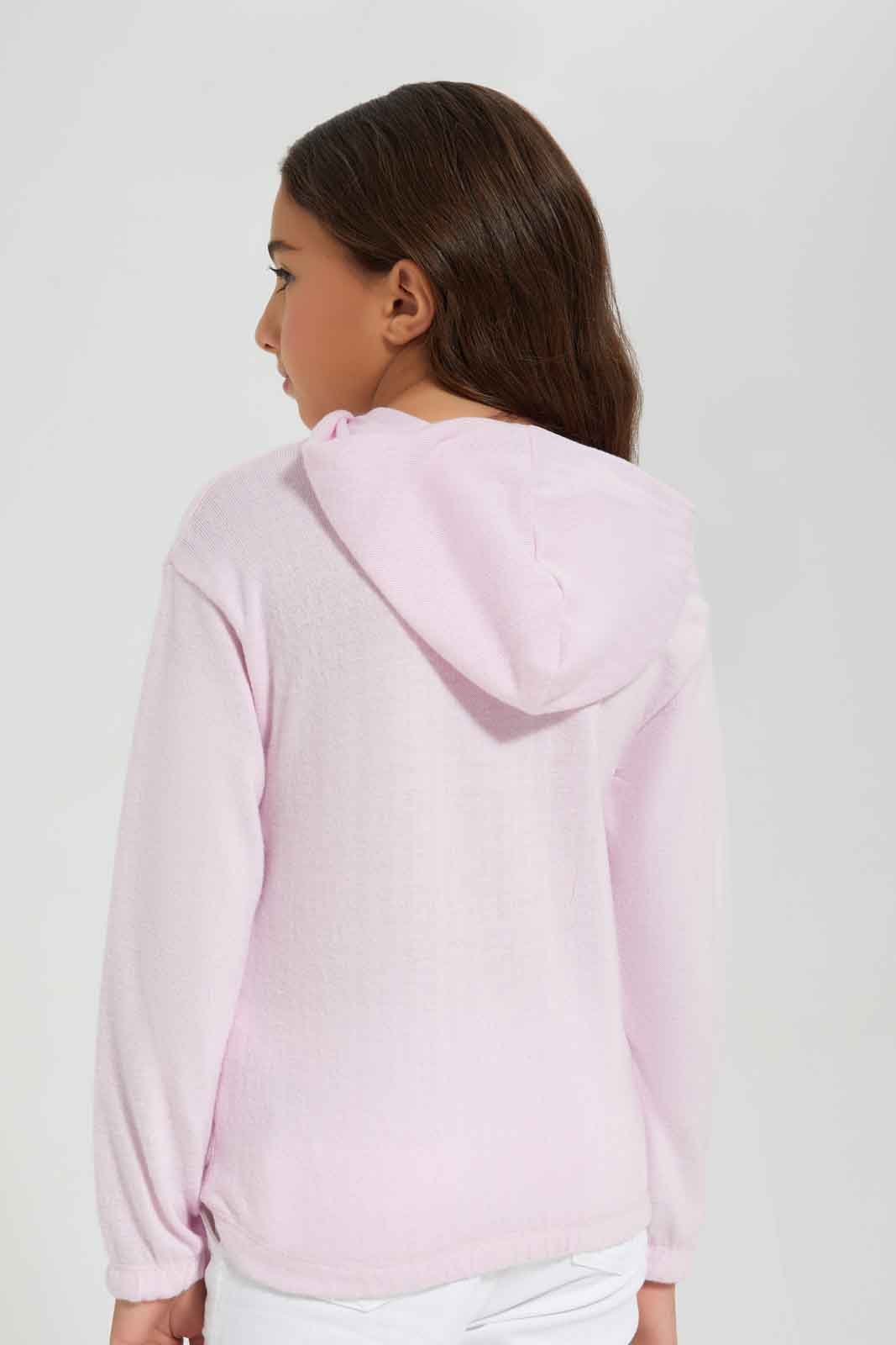 Redtag-Girls-Pink-Melange-T-Shirt-With-Hood-Category:T-Shirts,-Colour:Apricot,-Deals:New-In,-Filter:Girls-(2-to-8-Yrs),-GIR-T-Shirts,-New-In-GIR-APL,-Non-Sale,-Section:Girls-(0-to-14Yrs),-W22B-Girls-2 to 8 Years