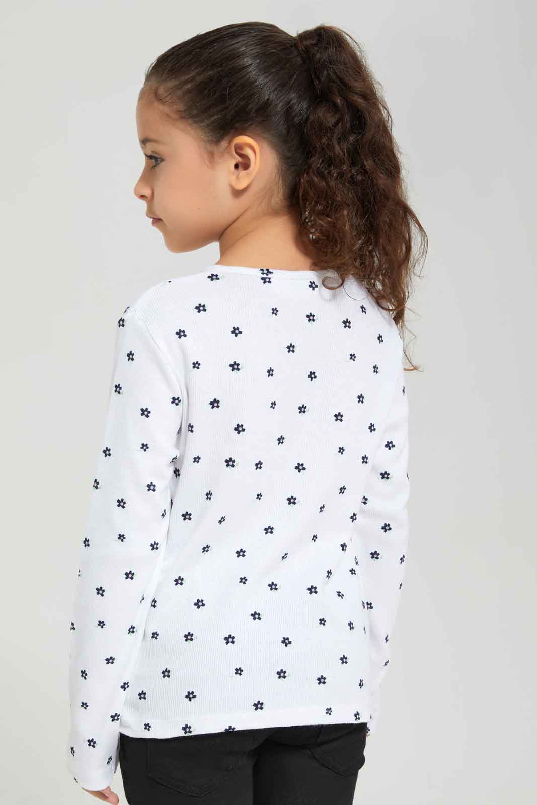 Redtag-Girls-White-Rib-T-Shirt-With-Aop-BTS,-Category:T-Shirts,-Colour:White,-Deals:New-In,-Dept:Girls,-Filter:Girls-(2-to-8-Yrs),-GIR-T-Shirts,-New-In-GIR-APL,-Non-Sale,-Section:Girls-(0-to-14Yrs),-W22B-Girls-2 to 8 Years