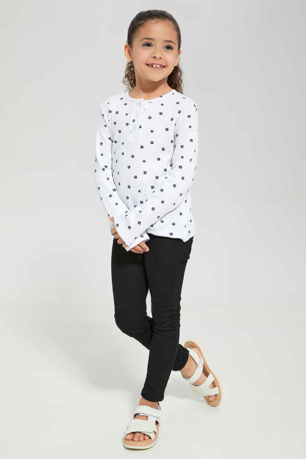 Redtag-Girls-White-Rib-T-Shirt-With-Aop-BTS,-Category:T-Shirts,-Colour:White,-Deals:New-In,-Dept:Girls,-Filter:Girls-(2-to-8-Yrs),-GIR-T-Shirts,-New-In-GIR-APL,-Non-Sale,-Section:Girls-(0-to-14Yrs),-W22B-Girls-2 to 8 Years