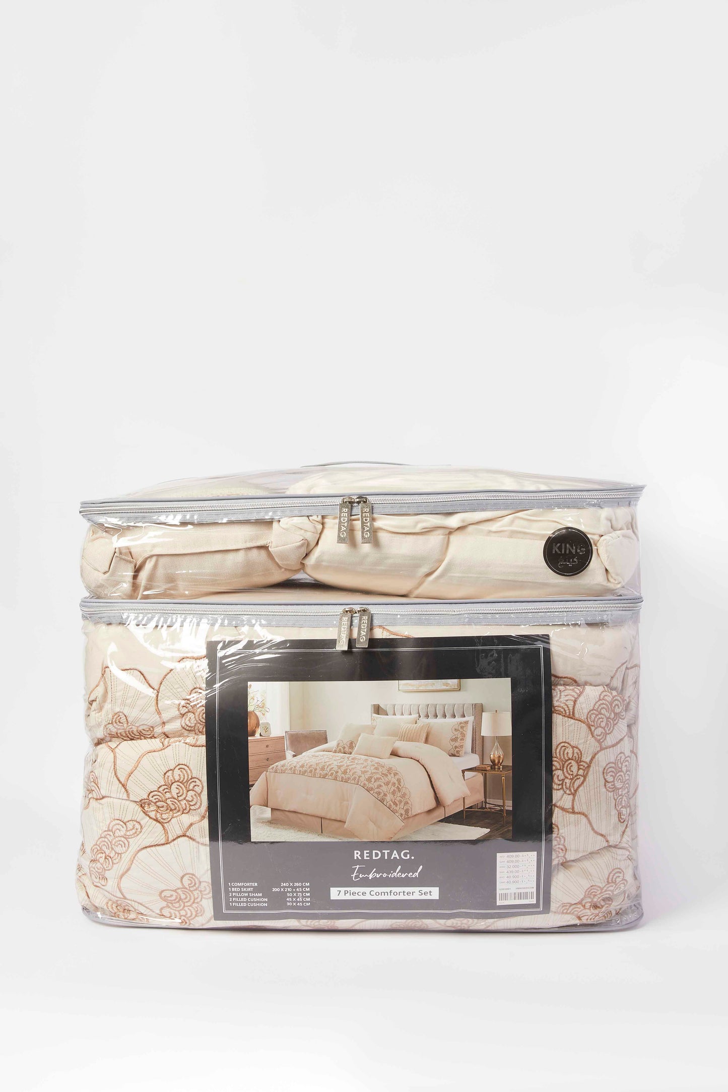 Redtag-Beige-7-Piece-Shell-Embroidery-Comforter-Set-(King-Size)-Category:Comforters,-Colour:Beige,-Deals:New-In,-Dept:Home,-Filter:Home-Bedroom,-HMW-BED-Comforters,-New-In-HMW-BED,-Non-Sale,-S23A,-Section:Homewares-Home-Bedroom-