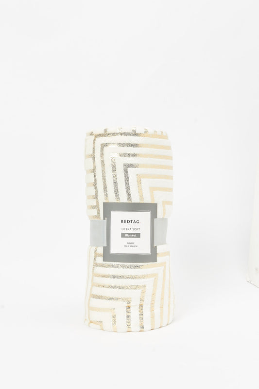 Redtag-Off-White-Carved-Checks-With-Gold-Dot-Foil-Blanket-(Single-Size)-Category:Blankets,-Colour:Cream,-Deals:New-In,-Dept:Home,-Filter:Home-Bedroom,-HMW-BED-Blankets,-New-In-HMW-BED,-Non-Sale,-S23B,-Section:Homewares-Home-Bedroom-