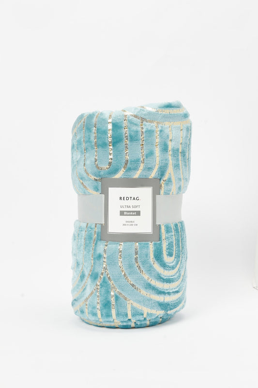 Redtag-Teal-Carved-Blanket-With-Gold-Dot-Foiling-(Double-Size)-Category:Blankets,-Colour:Teal,-Deals:New-In,-Dept:Home,-Filter:Home-Bedroom,-HMW-BED-Blankets,-New-In-HMW-BED,-Non-Sale,-S23B,-Section:Homewares-Home-Bedroom-